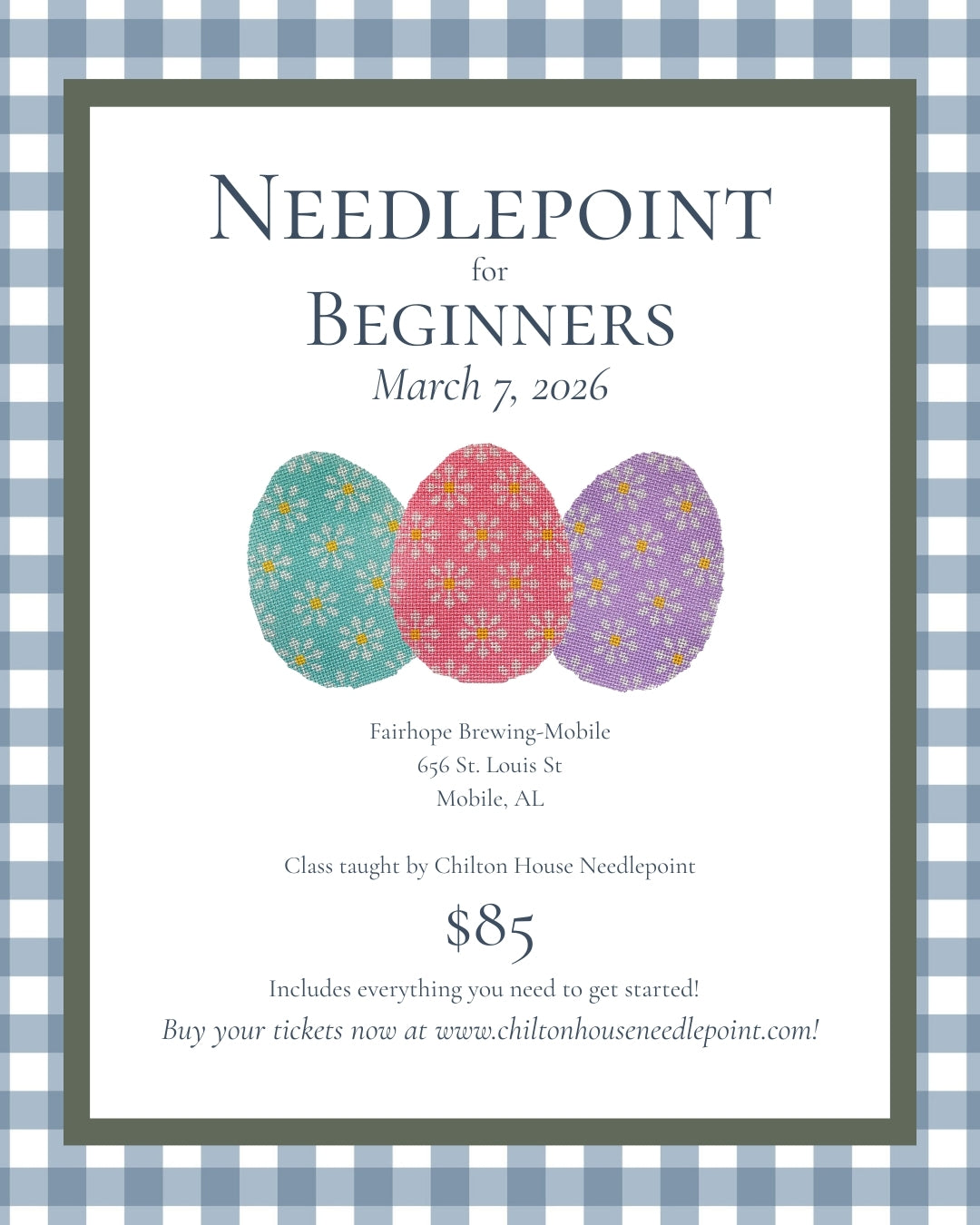 Needlepoint for Beginners - 3/7 - Fairhope Brewing-Mobile