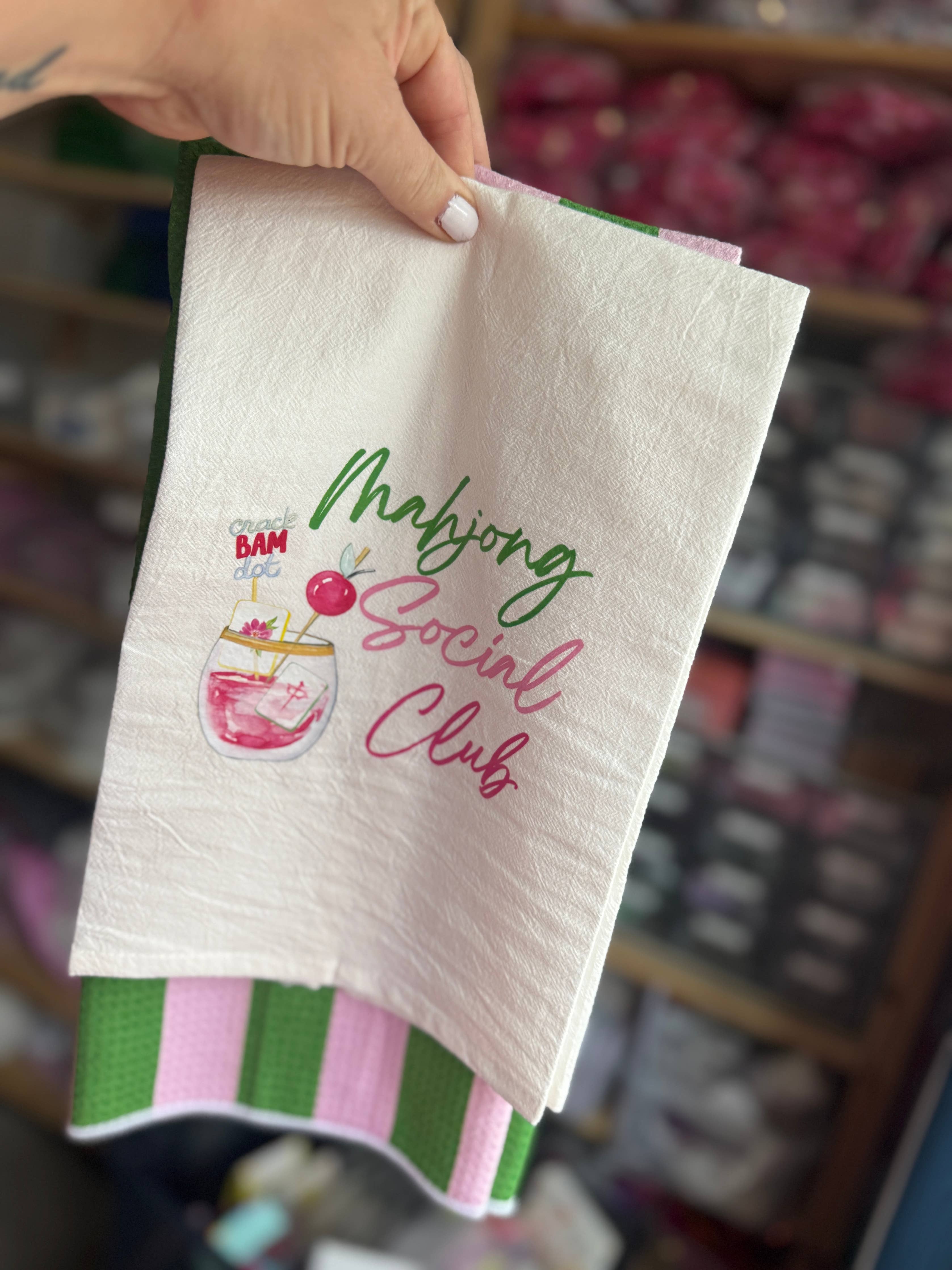 Mahjong Social Club Cute Hostess Tea Towel