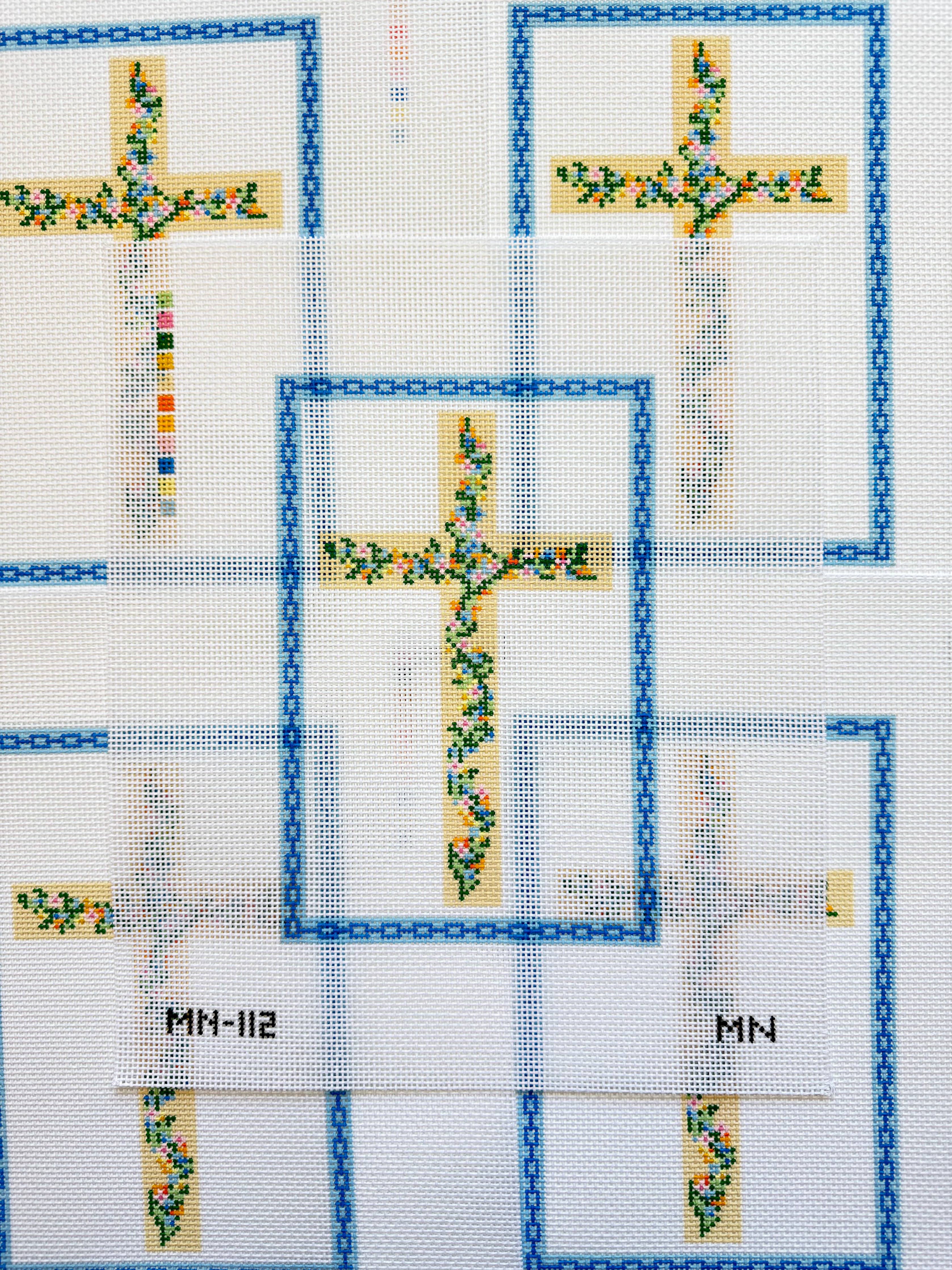 Floral Cross Blue Chain Border Canvas