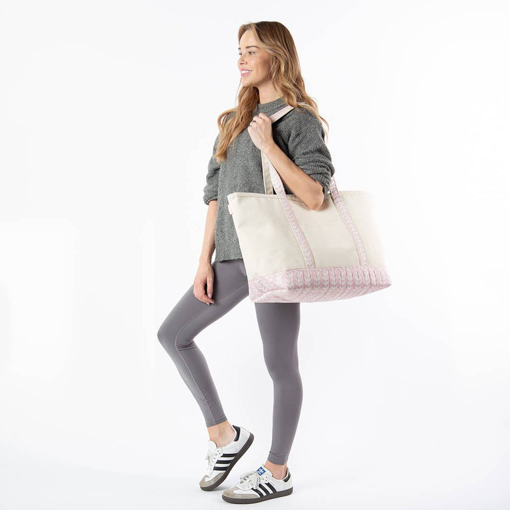 Pink Printed Large Classic Tote Bag: Powder Pink