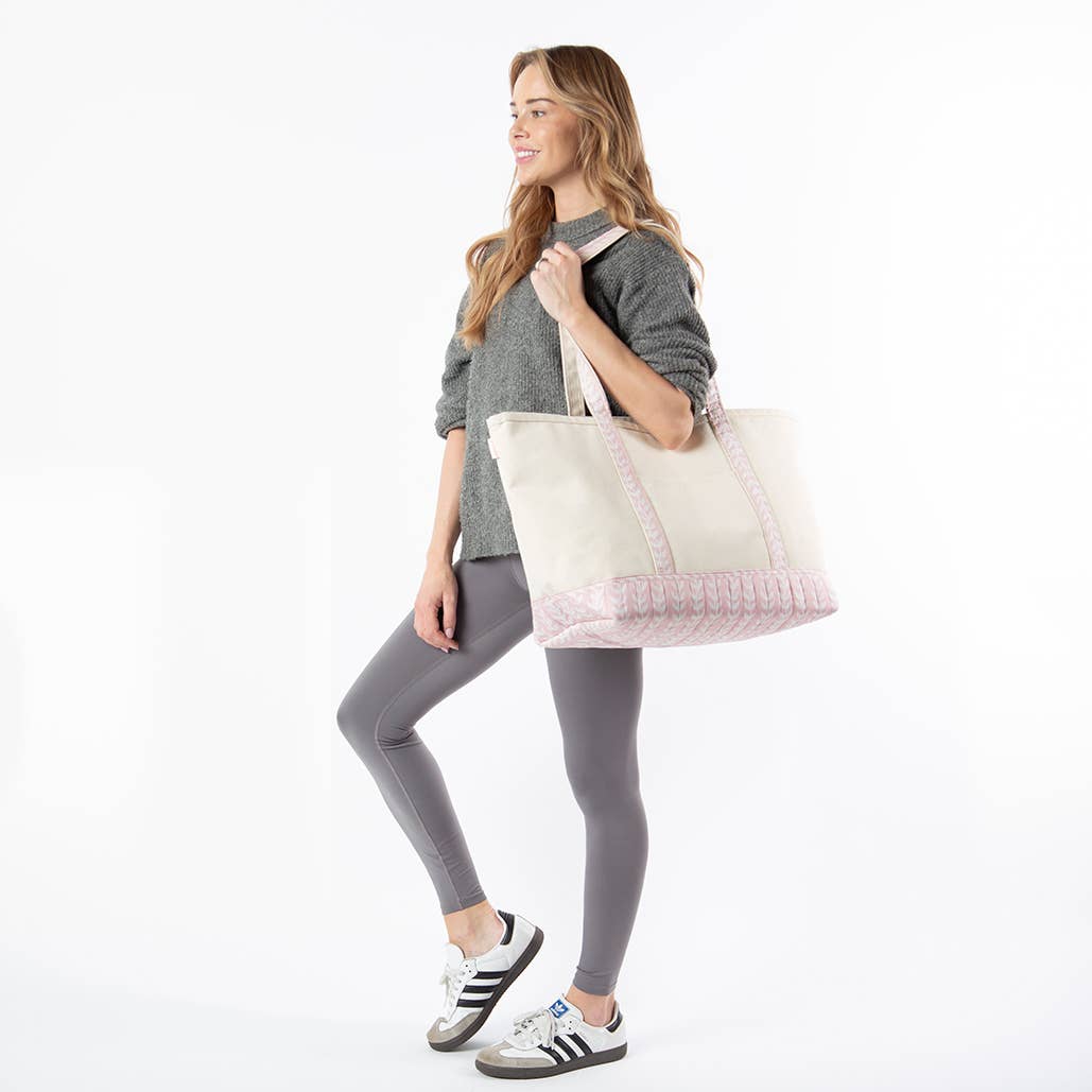 Pink Printed Large Classic Tote Bag: Powder Pink