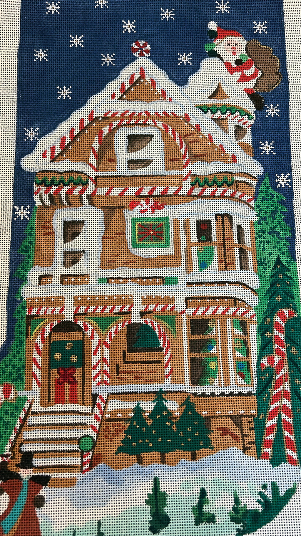 Gingerbread House and Skating Couple Stocking Canvas