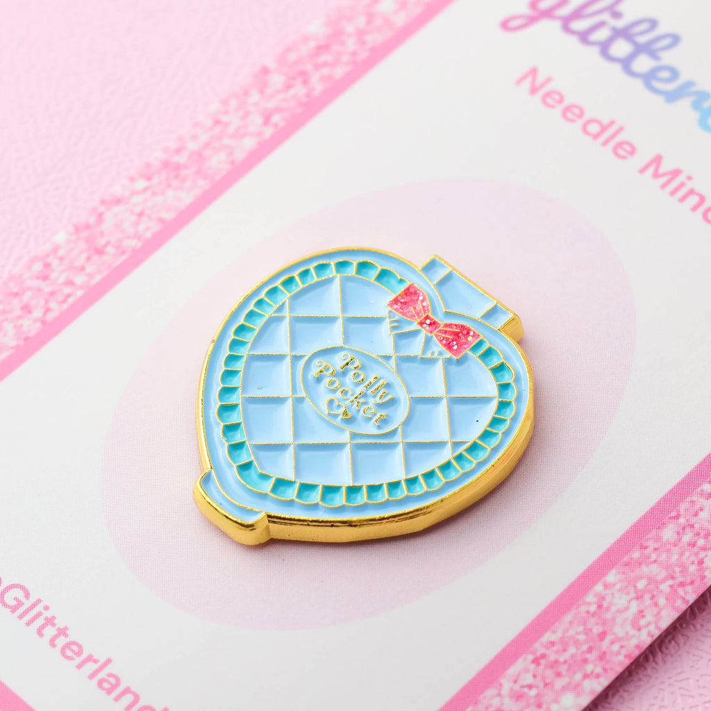 Blue Polly Pocket Doll Compact Needle Minder
