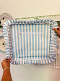 Light Blue Stripe Ruffle Carryall Project Bag