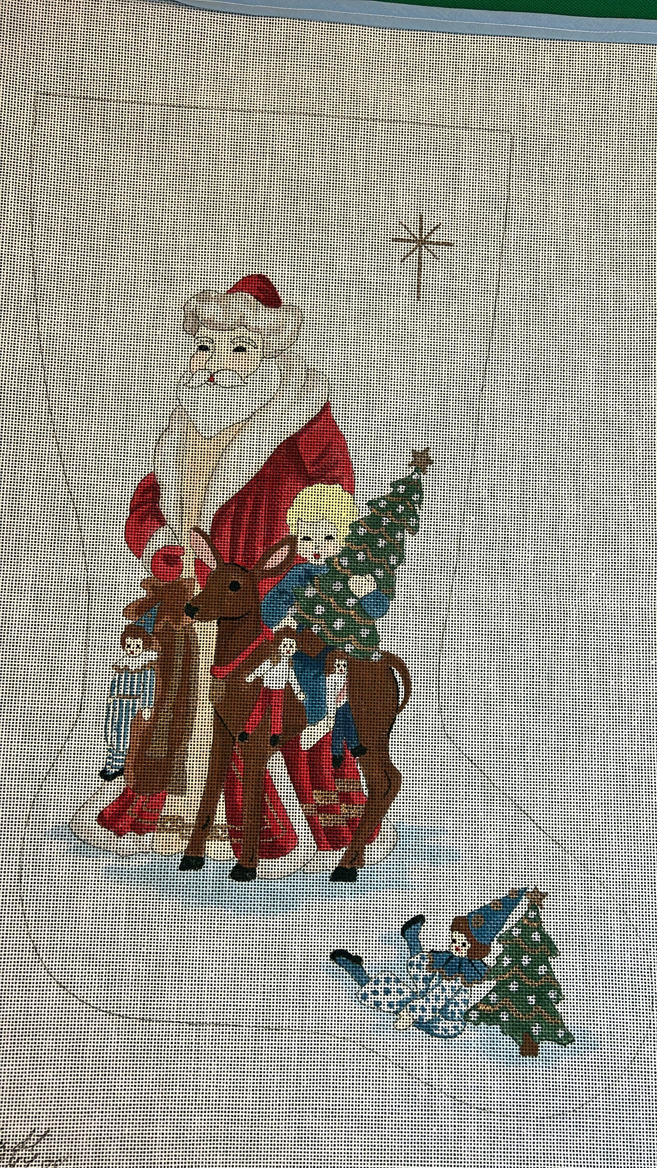 Santa with Child and Blue Toys Stocking Canvas