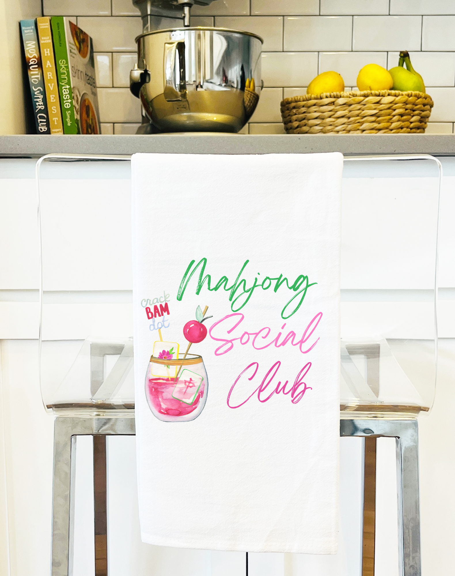 Mahjong Social Club Cute Hostess Tea Towel