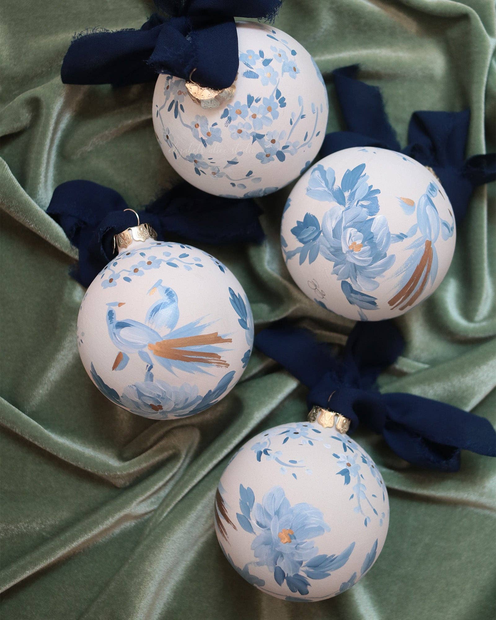 Peacock and Peony Hand-Painted Ornament