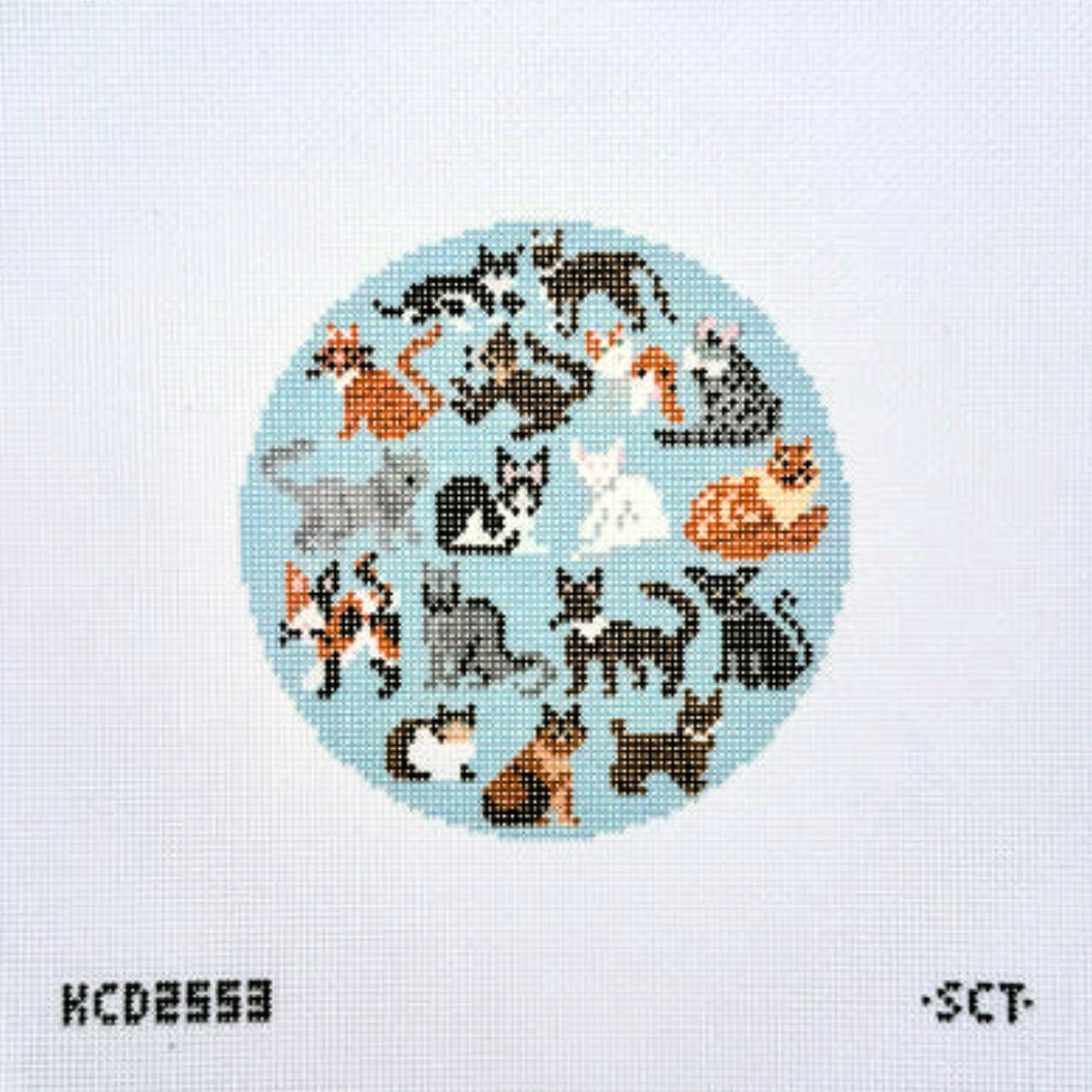 Blue Cat Round Canvas