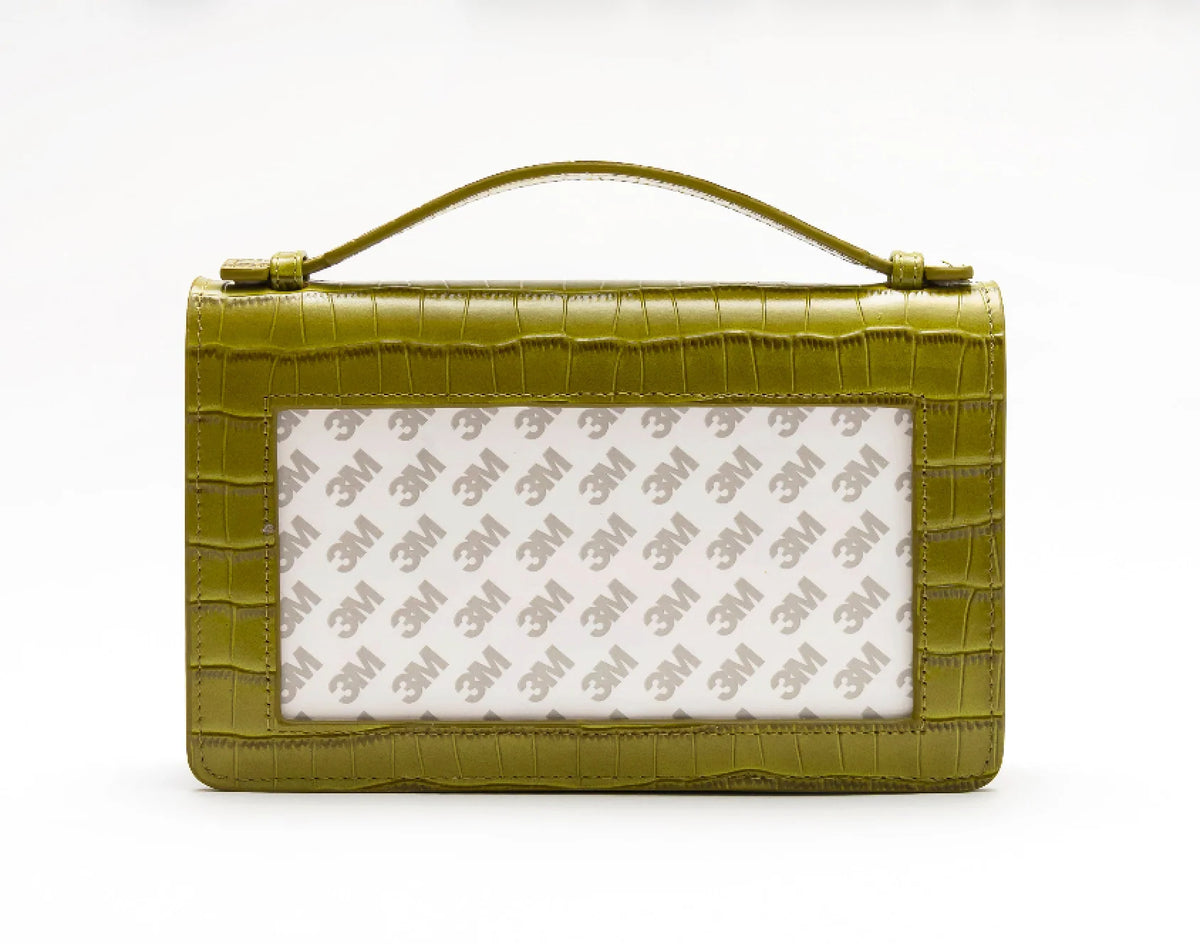 The Everyday Clutch - Green Croc+Silver Chain
