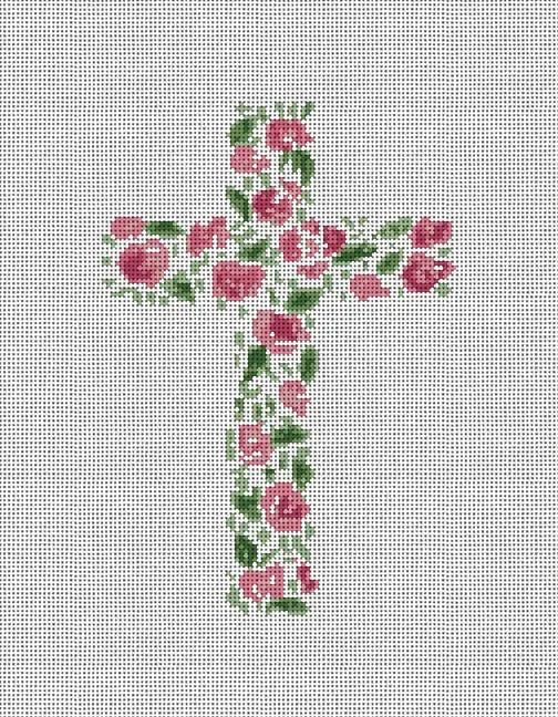 Floral Cross with Pink Roses Canvas
