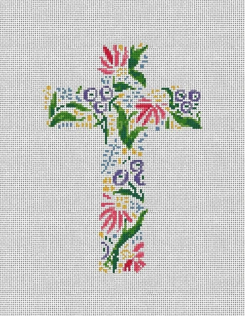 Multi Color Flower Cross Canvas