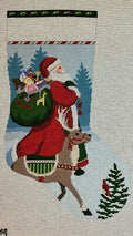 Tassled Santa and Reindeer Stocking Canvas