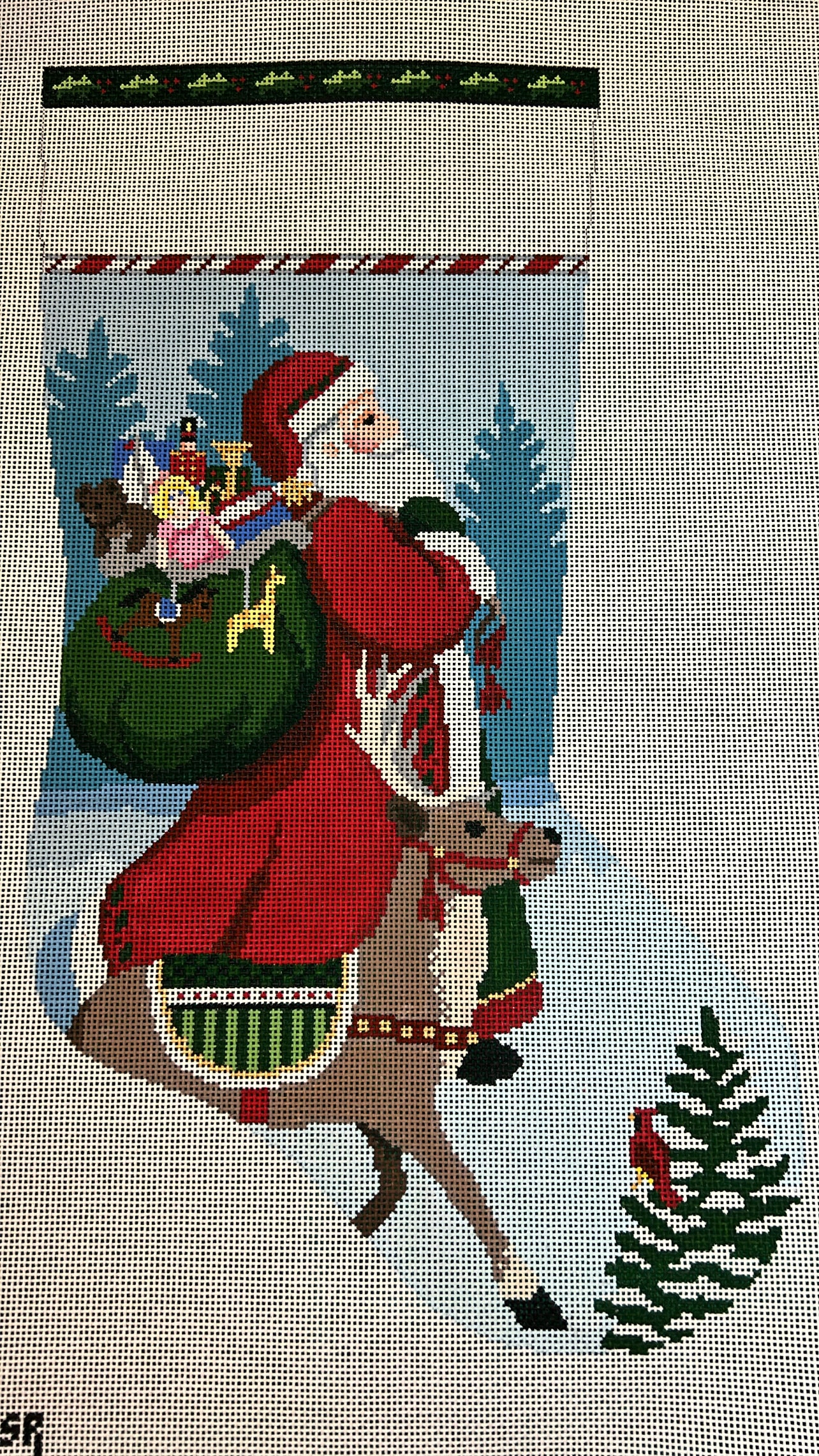 Tassled Santa and Reindeer Stocking Canvas