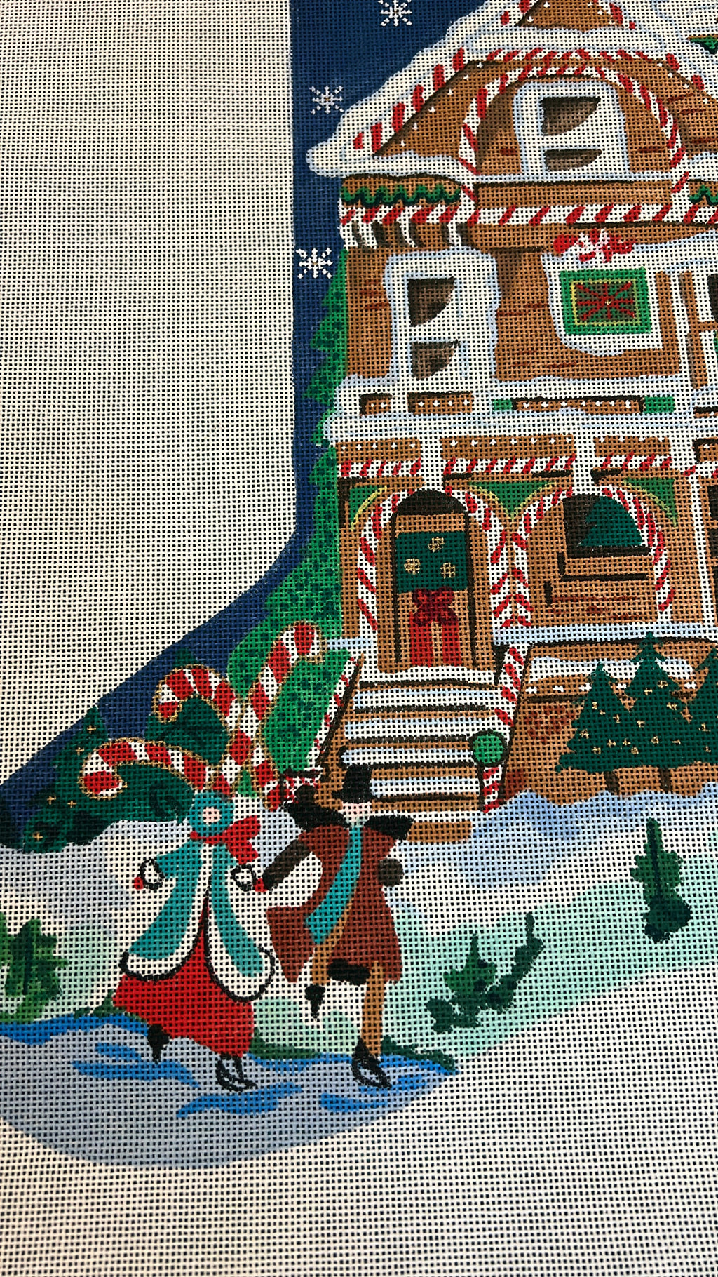 Gingerbread House and Skating Couple Stocking Canvas