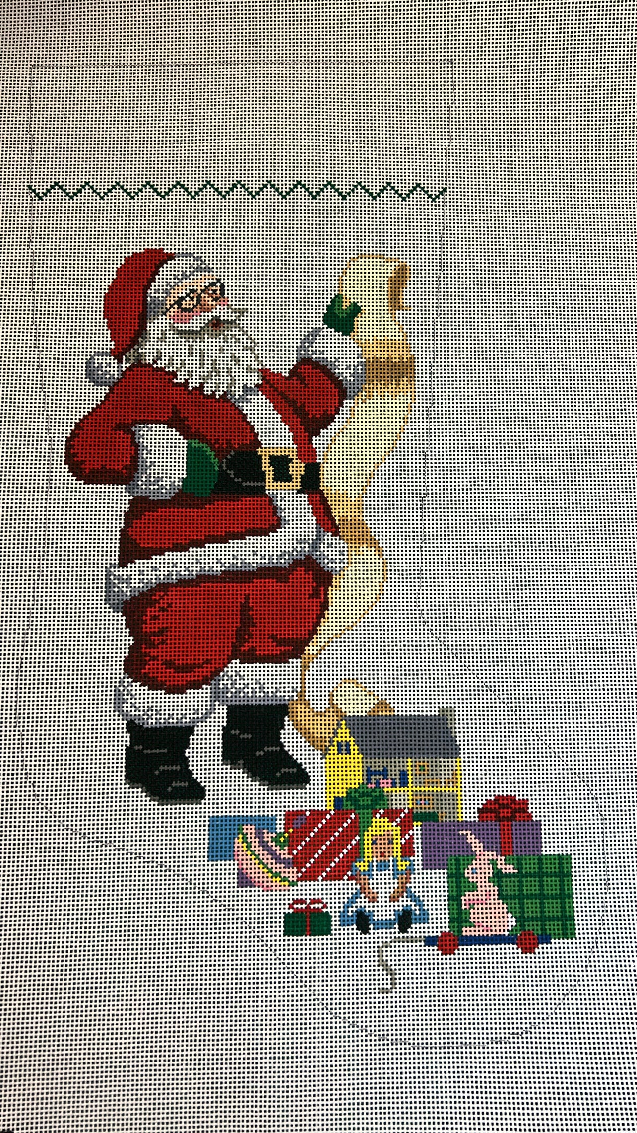 Santa with List Stocking Canvas-Girl