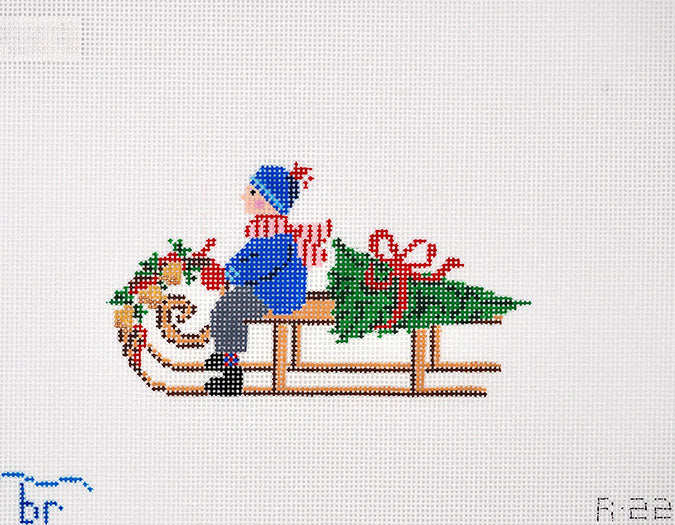 Festive Sled Boy Canvas