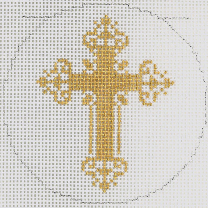 Gold Cross 3" Round Canvas
