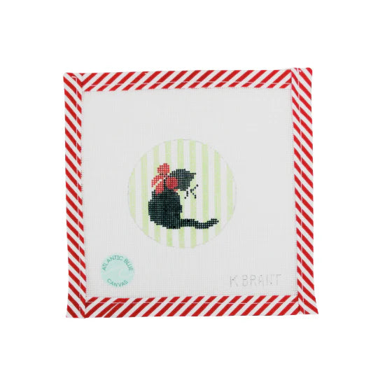 Holiday Cat Striped Round Canvas