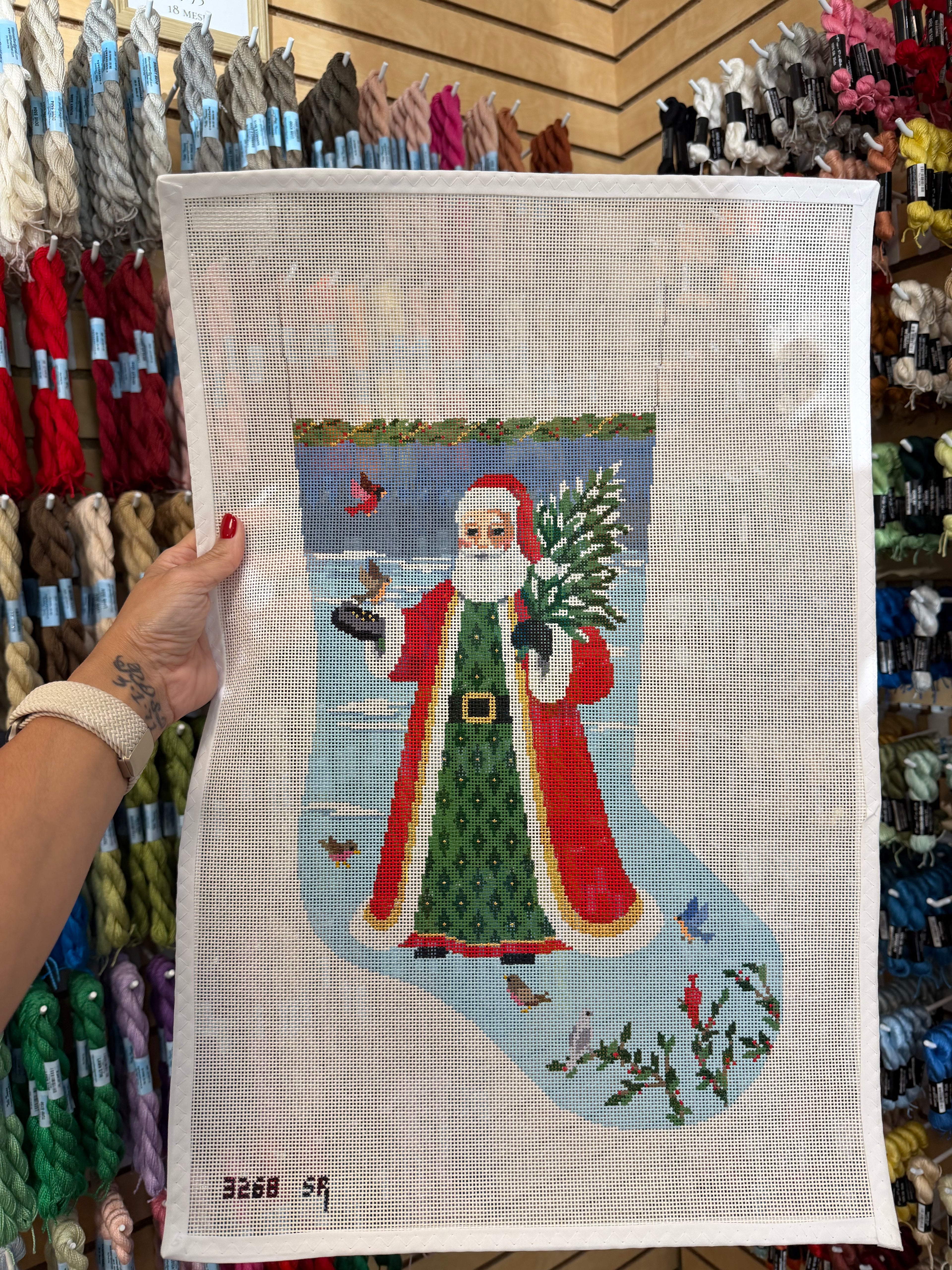 Bird Feeding Santa Stocking Canvas