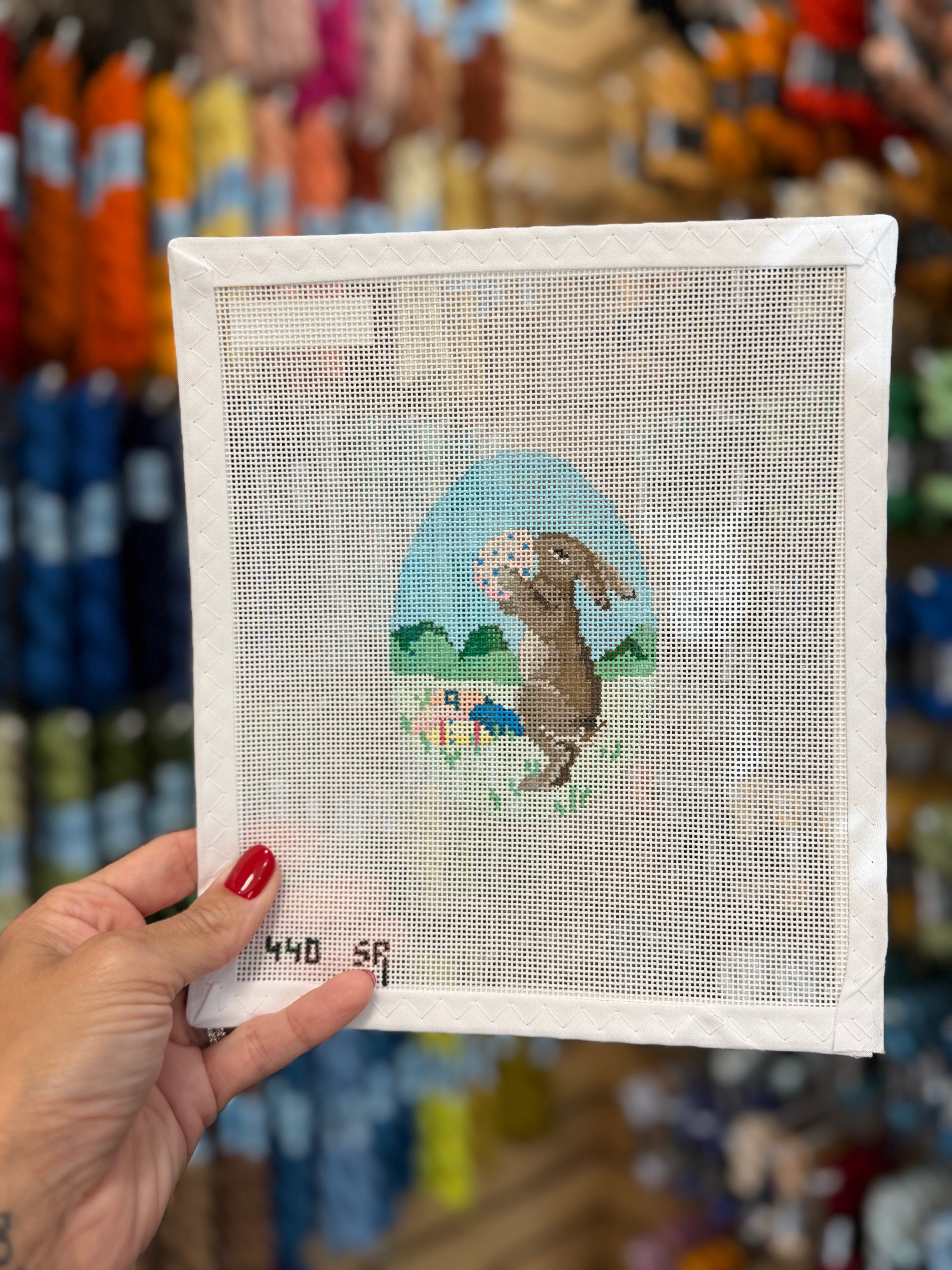 Rabbit with Eggs 4" Egg Canvas