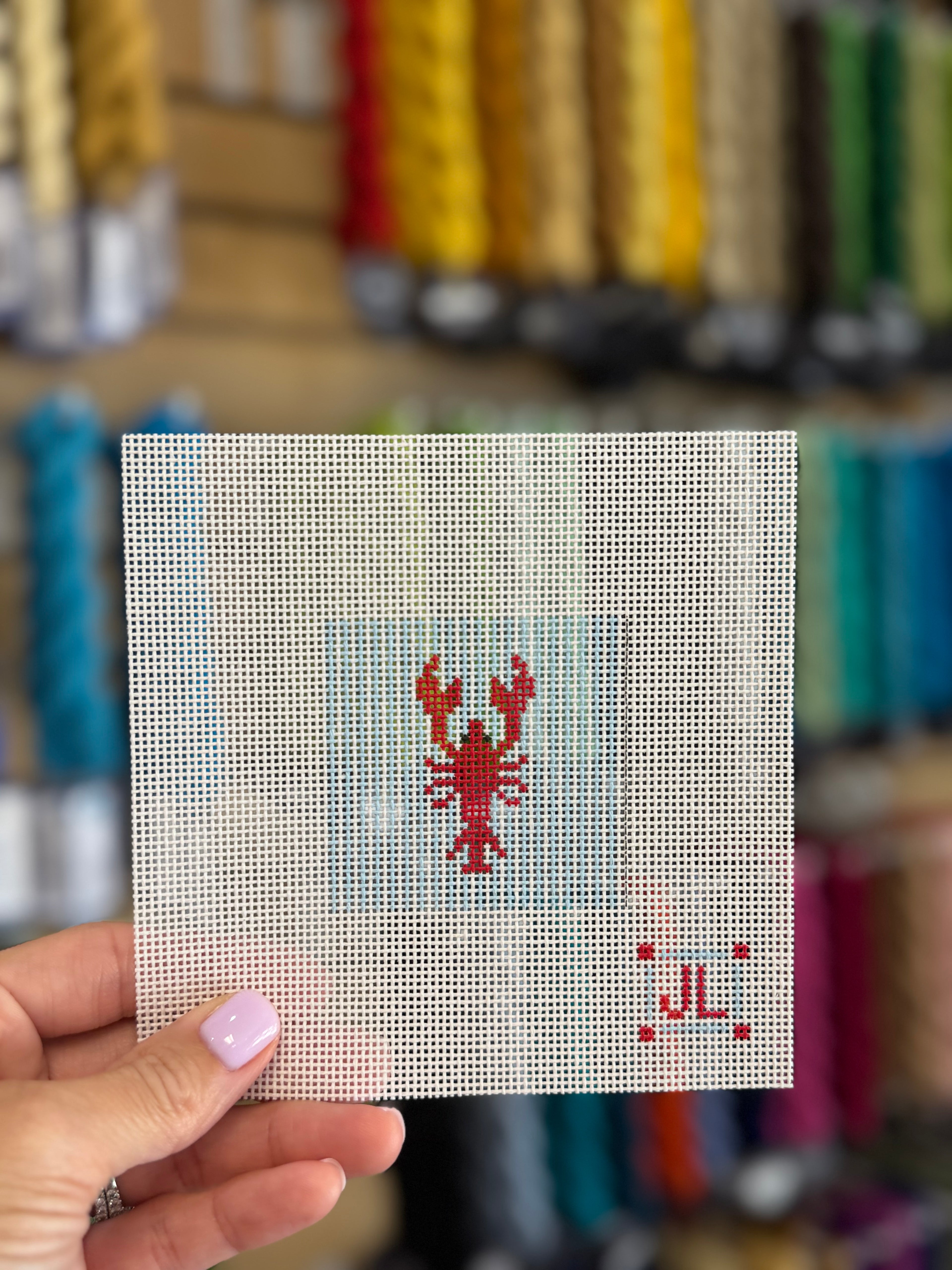 Lobster/Crawfish on Stripes 2" Square Canvas