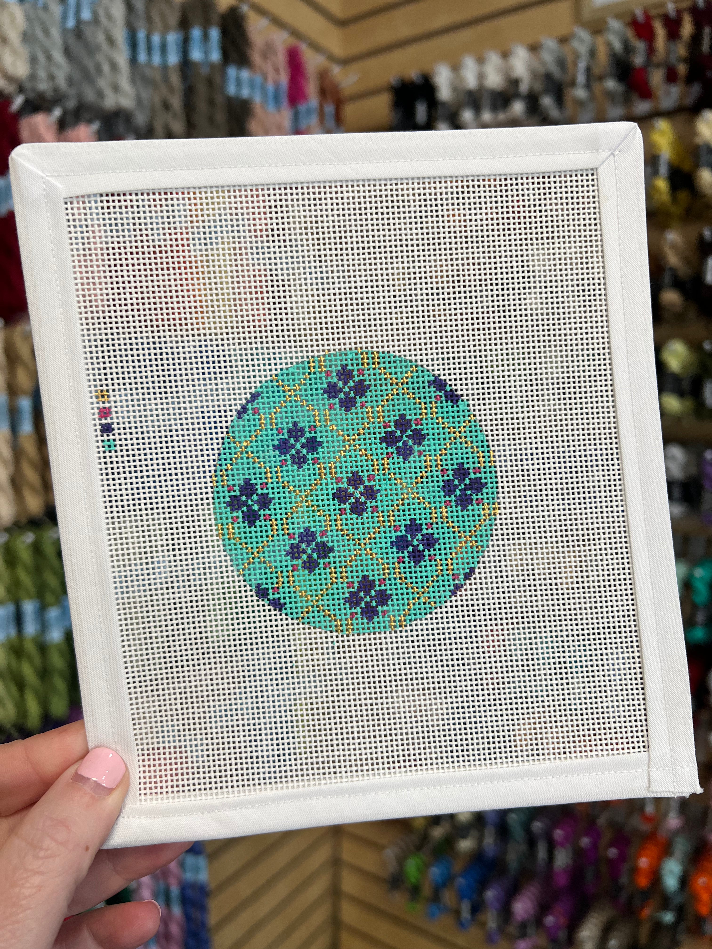Turquoise Design Round Canvas