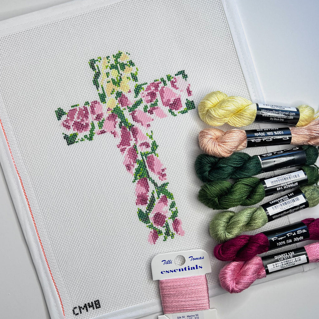 Pink and Yellow Flowers Cross Canvas
