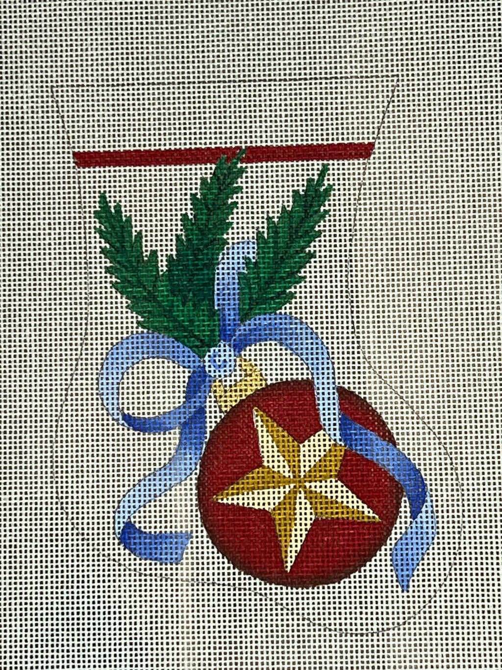 Christmas Ornament Blue Bow Mini Stocking Canvas