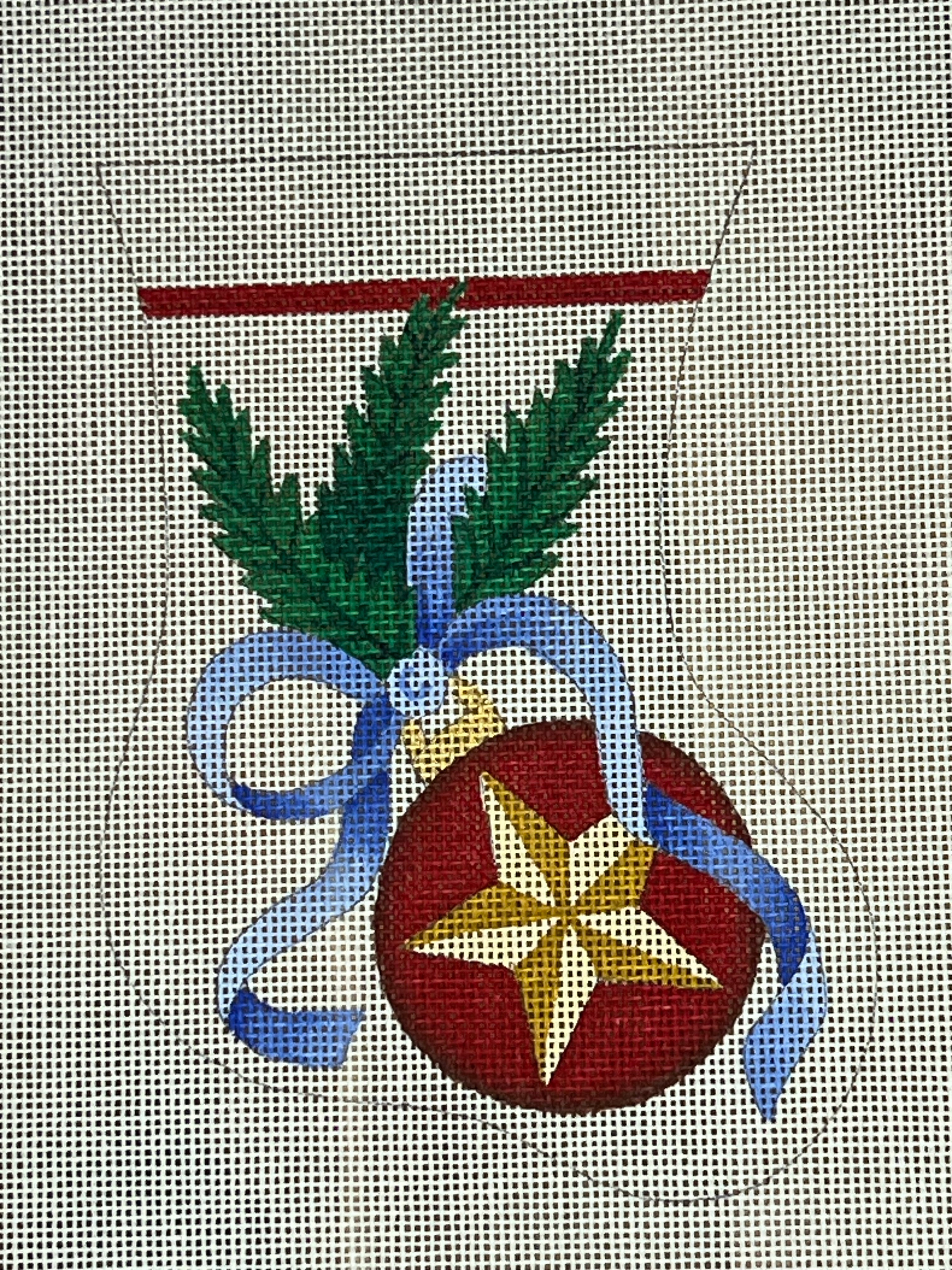 Christmas Ornament Blue Bow Mini Stocking Canvas