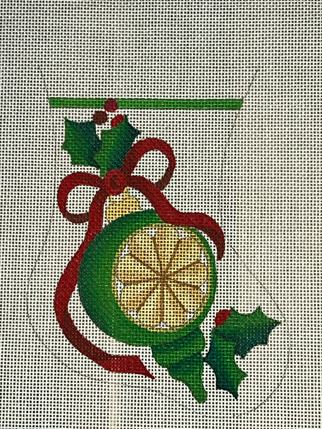 Christmas Ornament with Holly and Red Bow Mini Stocking Canvas