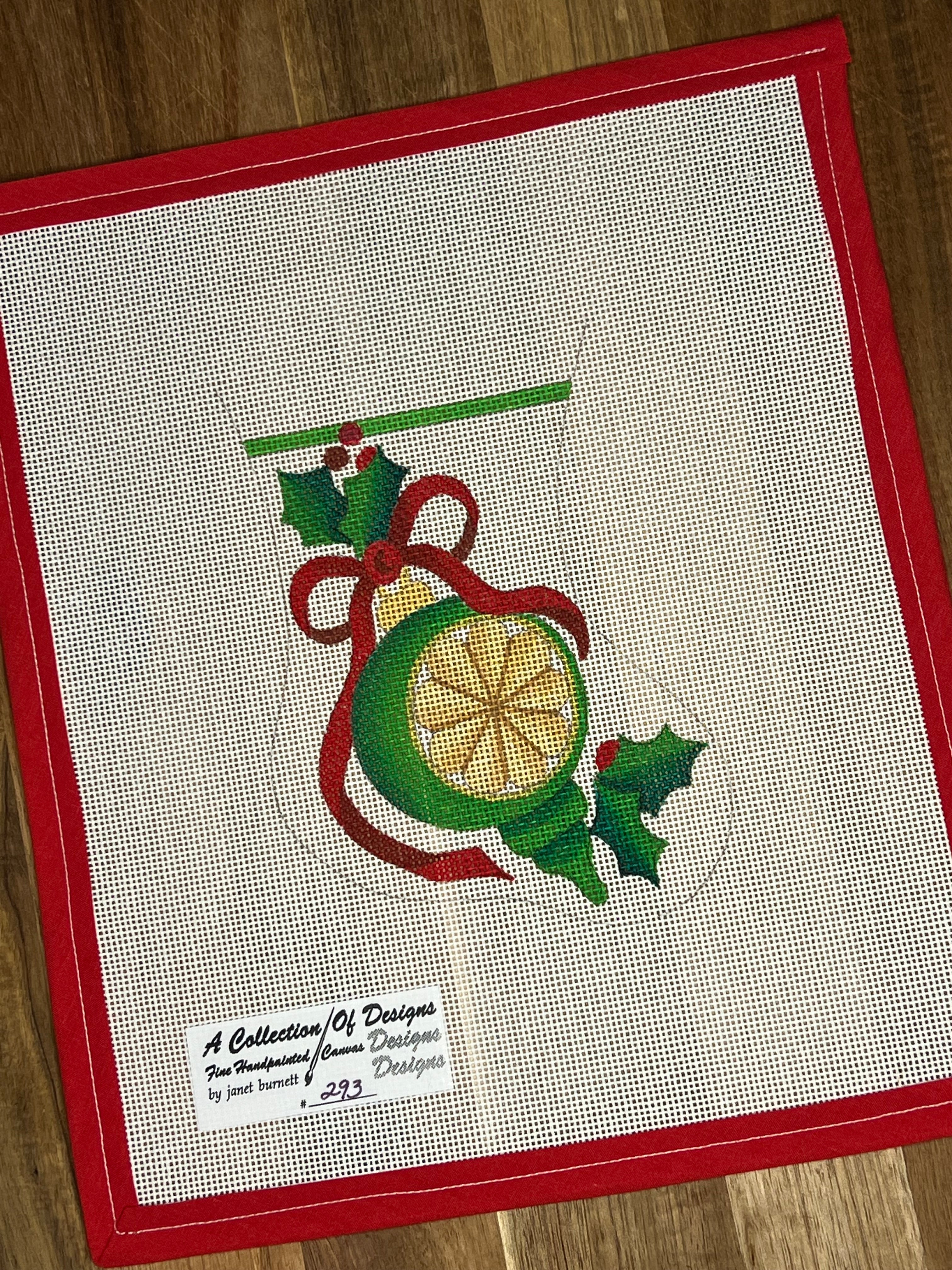 Christmas Ornament with Holly and Red Bow Mini Stocking Canvas