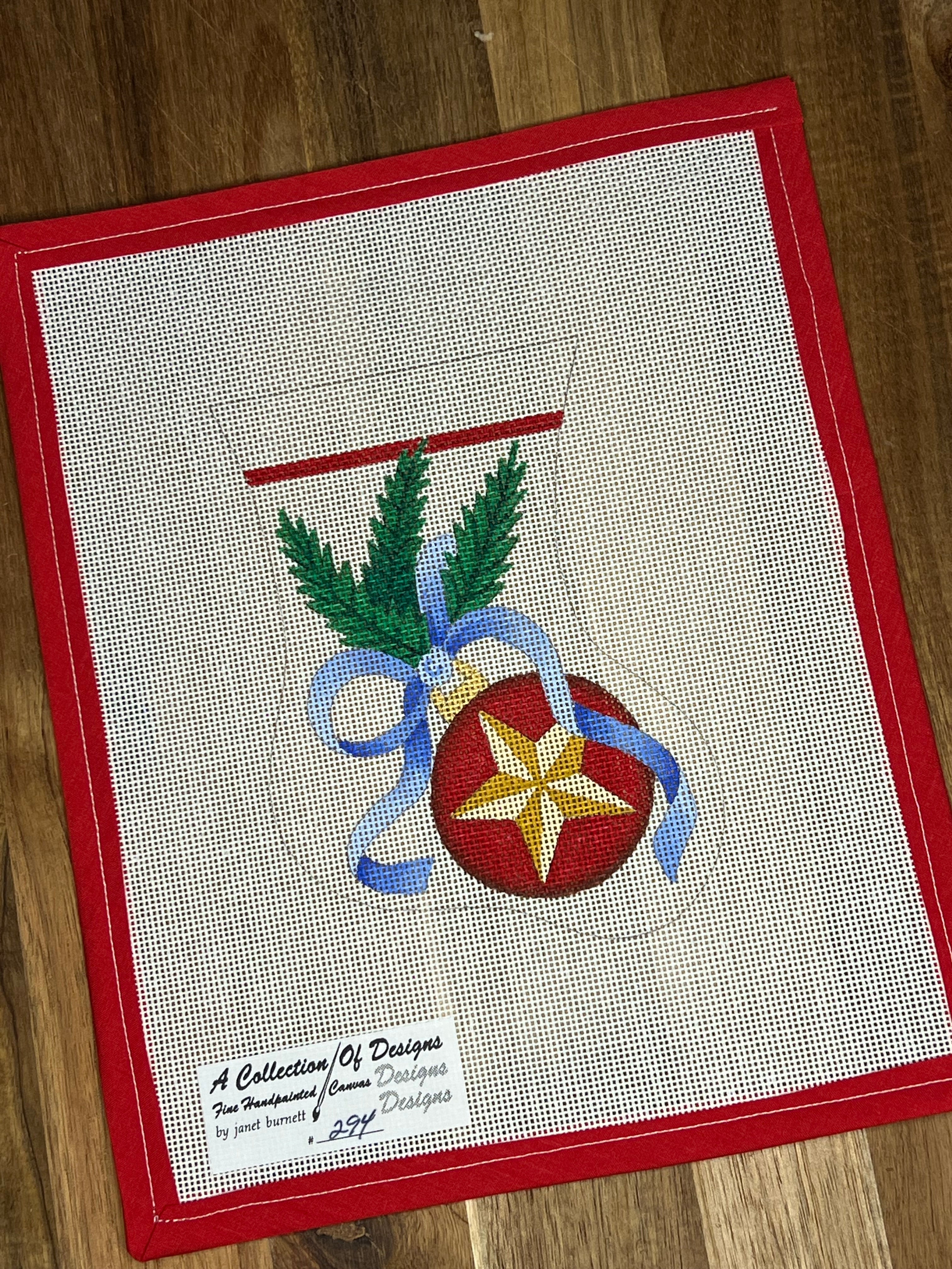 Christmas Ornament Blue Bow Mini Stocking Canvas