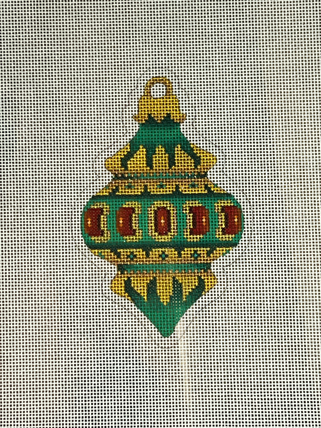 Green and Gold Jeweled Bauble Ornament Canvas