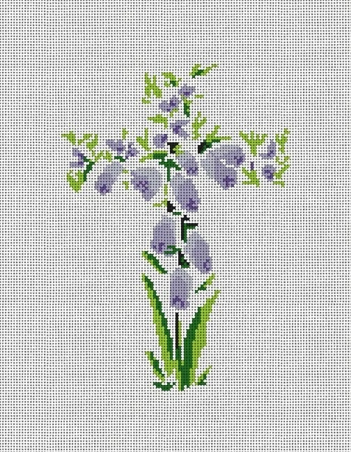 Purple Flowers Cross Canvas