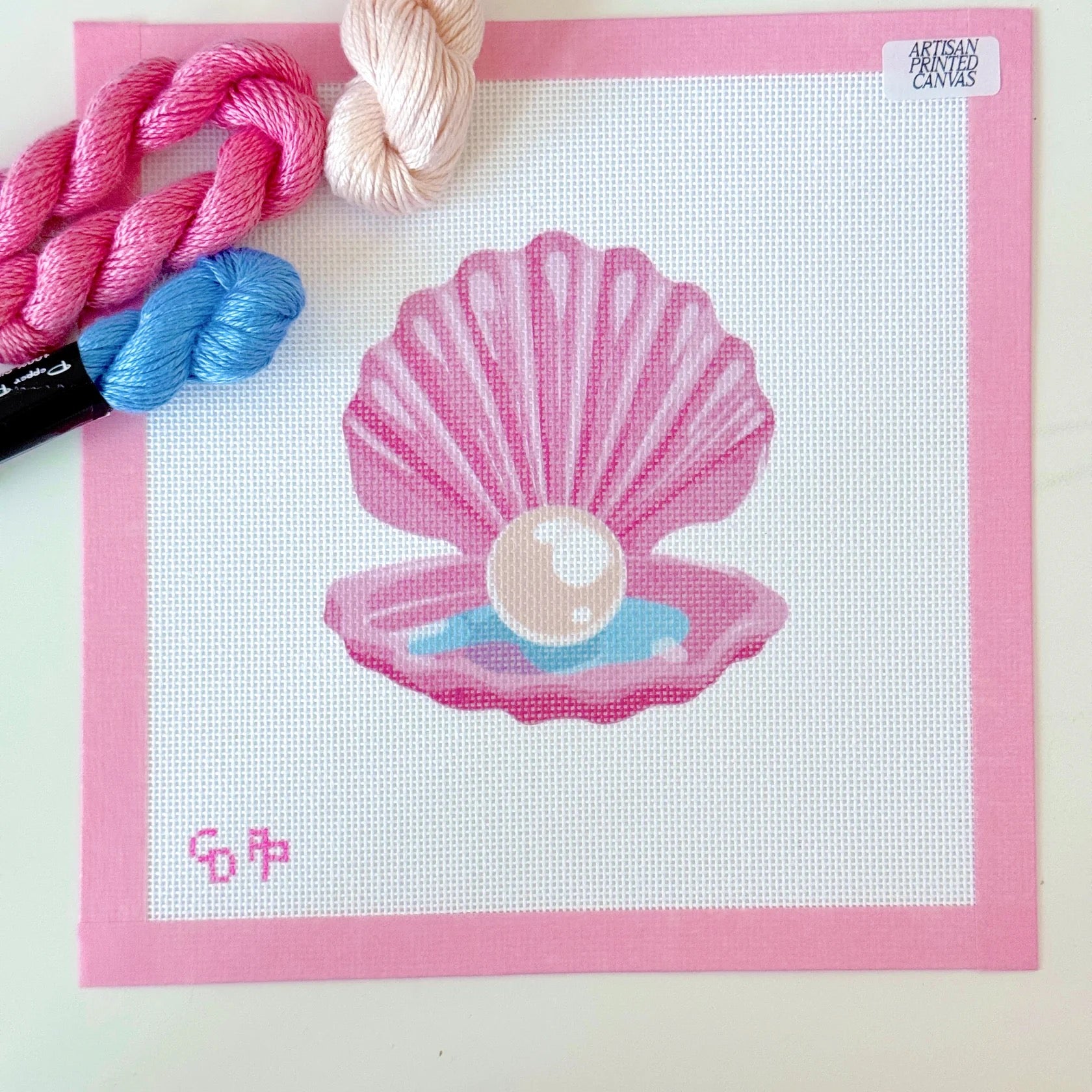 Pink Seashell with Pearl Canvas