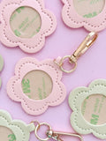 Pink Flower Self Finishing Leather Key Fob