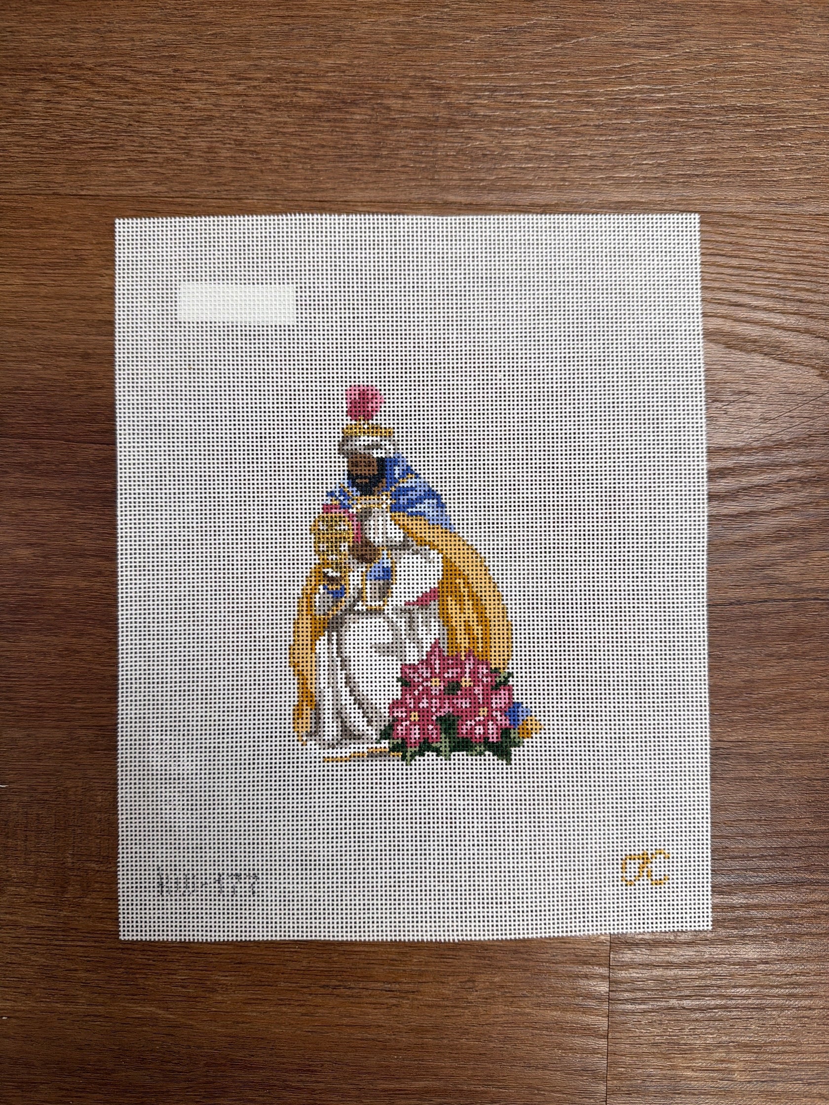 Kneeling Wiseman Poinsettia Canvas