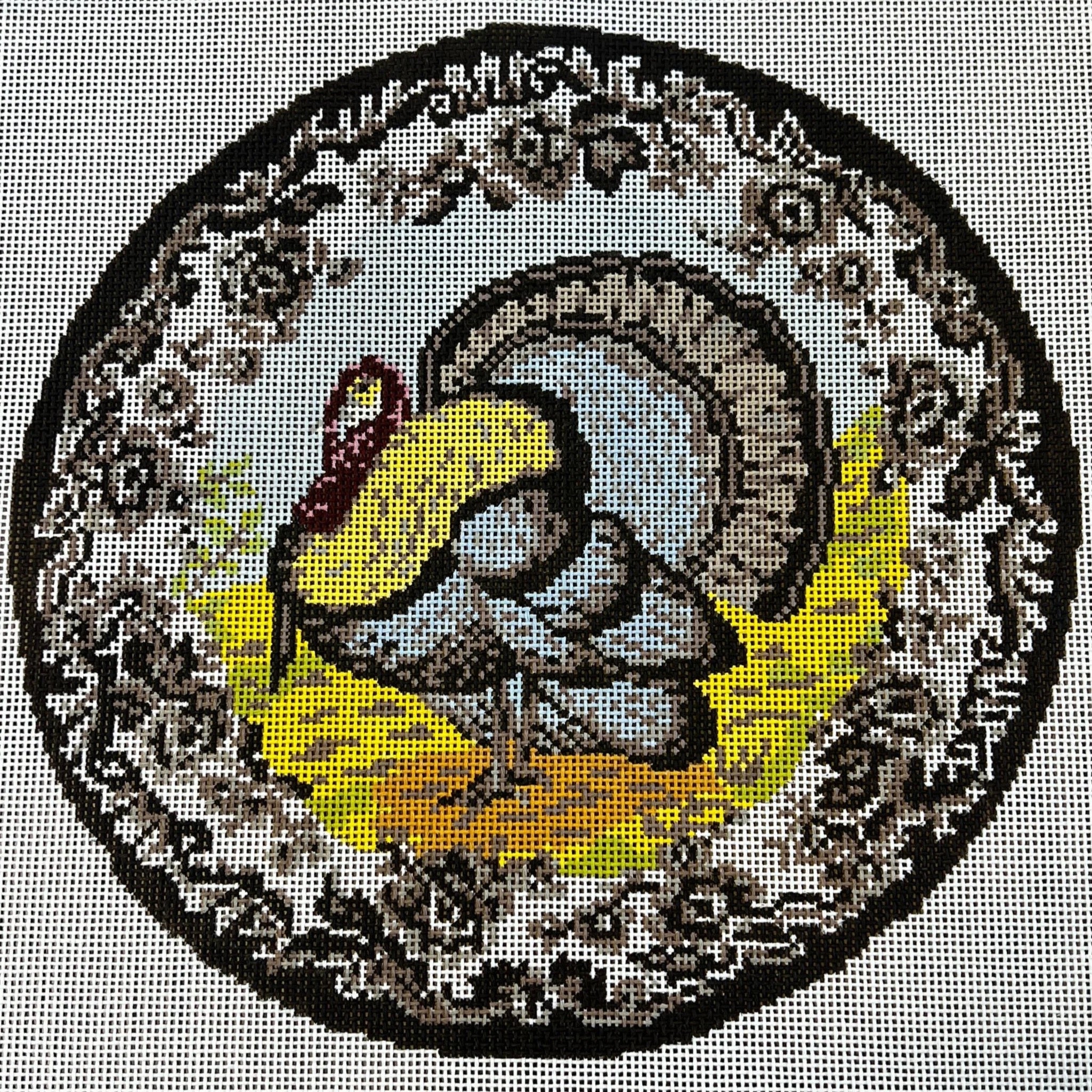 Transferware Turkey Plate Pillow Canvas