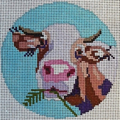 Iris the Cow Round Canvas