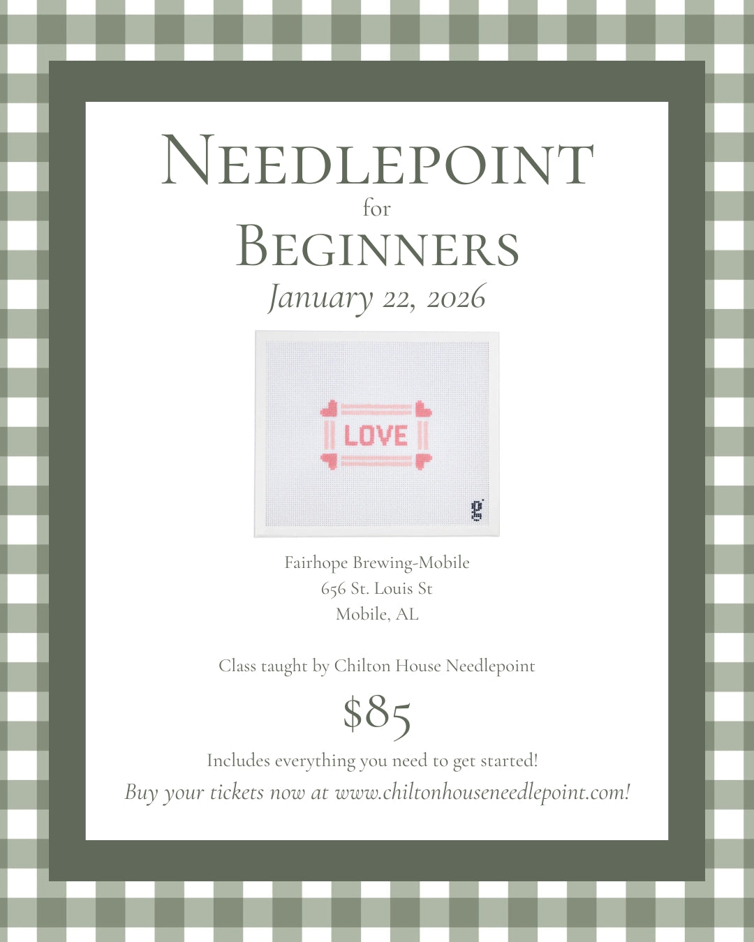 Needlepoint for Beginners (Fairhope Brewing-Mobile)