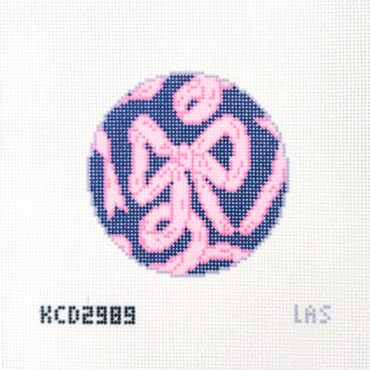 Pink Bow on Navy Round Canvas