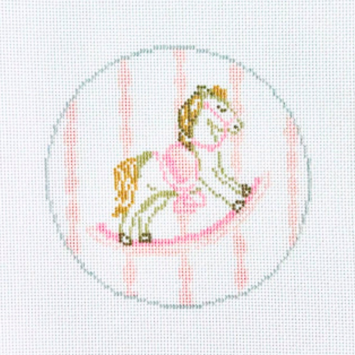 Pink Rocking Horse Round Canvas