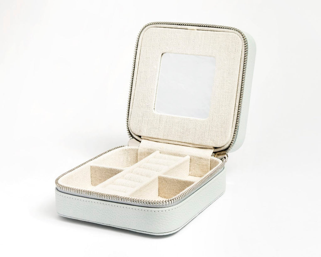5" Leather Self Finishing Jewelry Box - Ice Blue