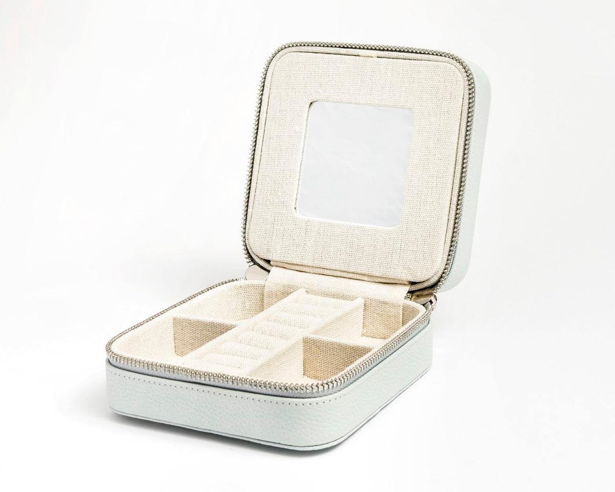 5" Leather Self Finishing Jewelry Box - Ice Blue