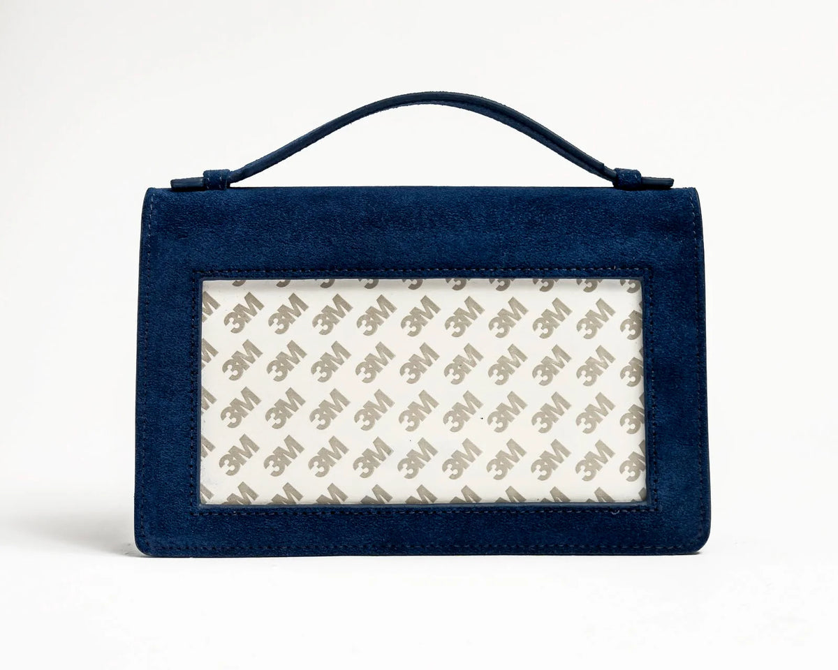 The Everyday Clutch - Navy Suede+Silver Chain
