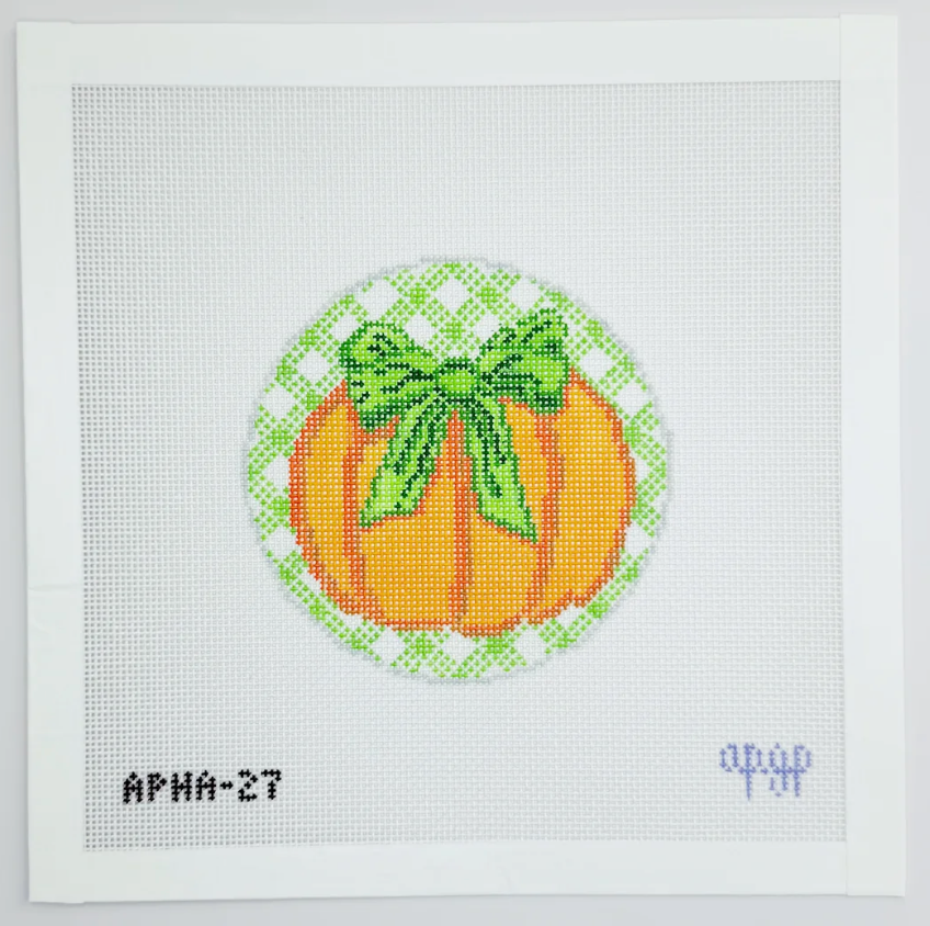 Gingham Pumpkin Round (Green) Canvas