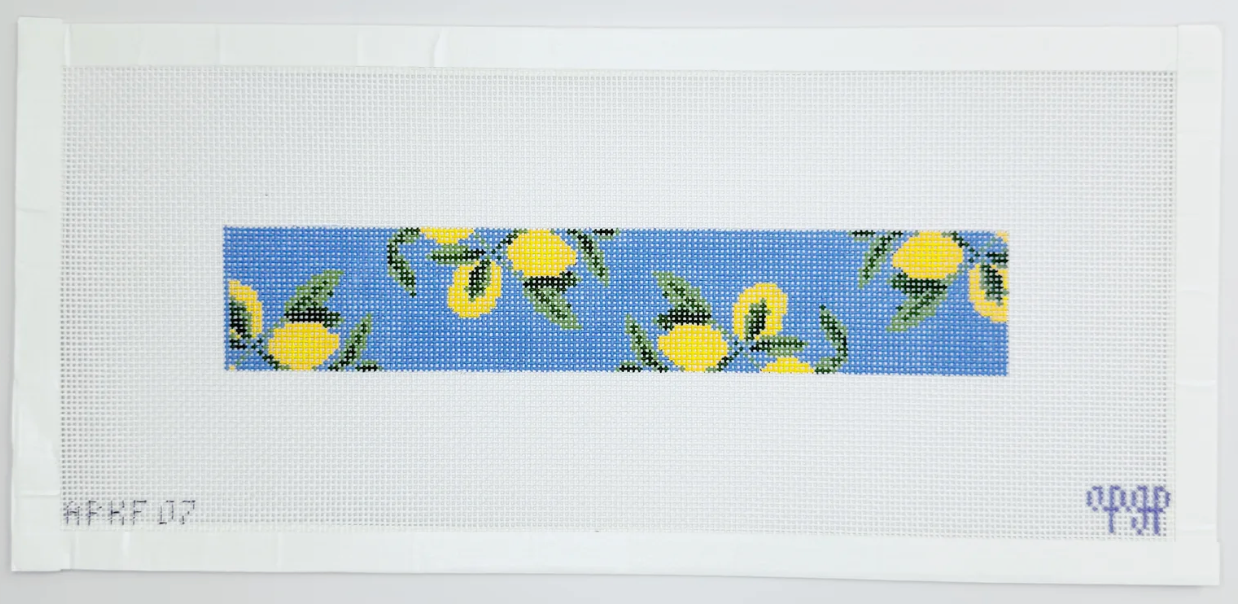 Lemons on Solid Blue Key Fob Canvas