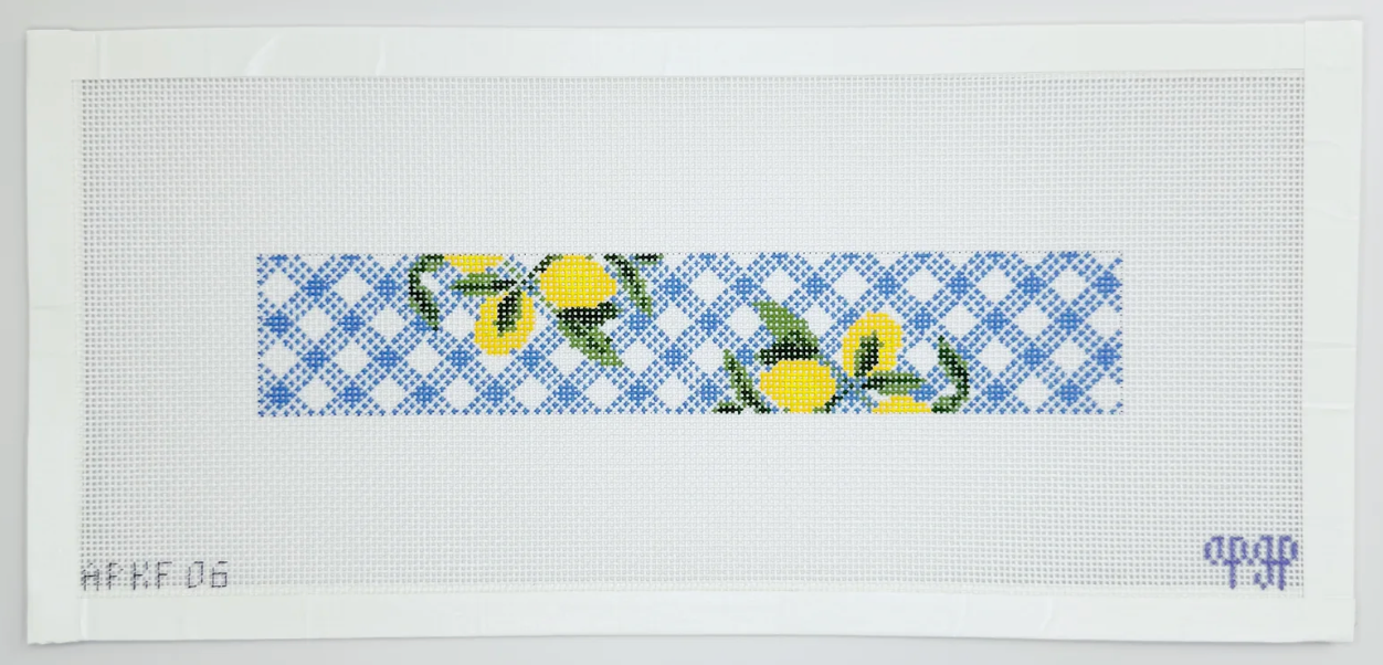 Lemons on Gingham Blue Key Fob Canvas