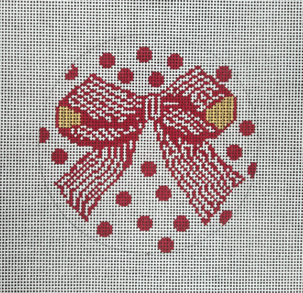 Red Bow with Red Dots Round Canvas