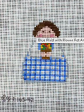 Blue Plaid with Flower Pot Stitch It Angel Canvas